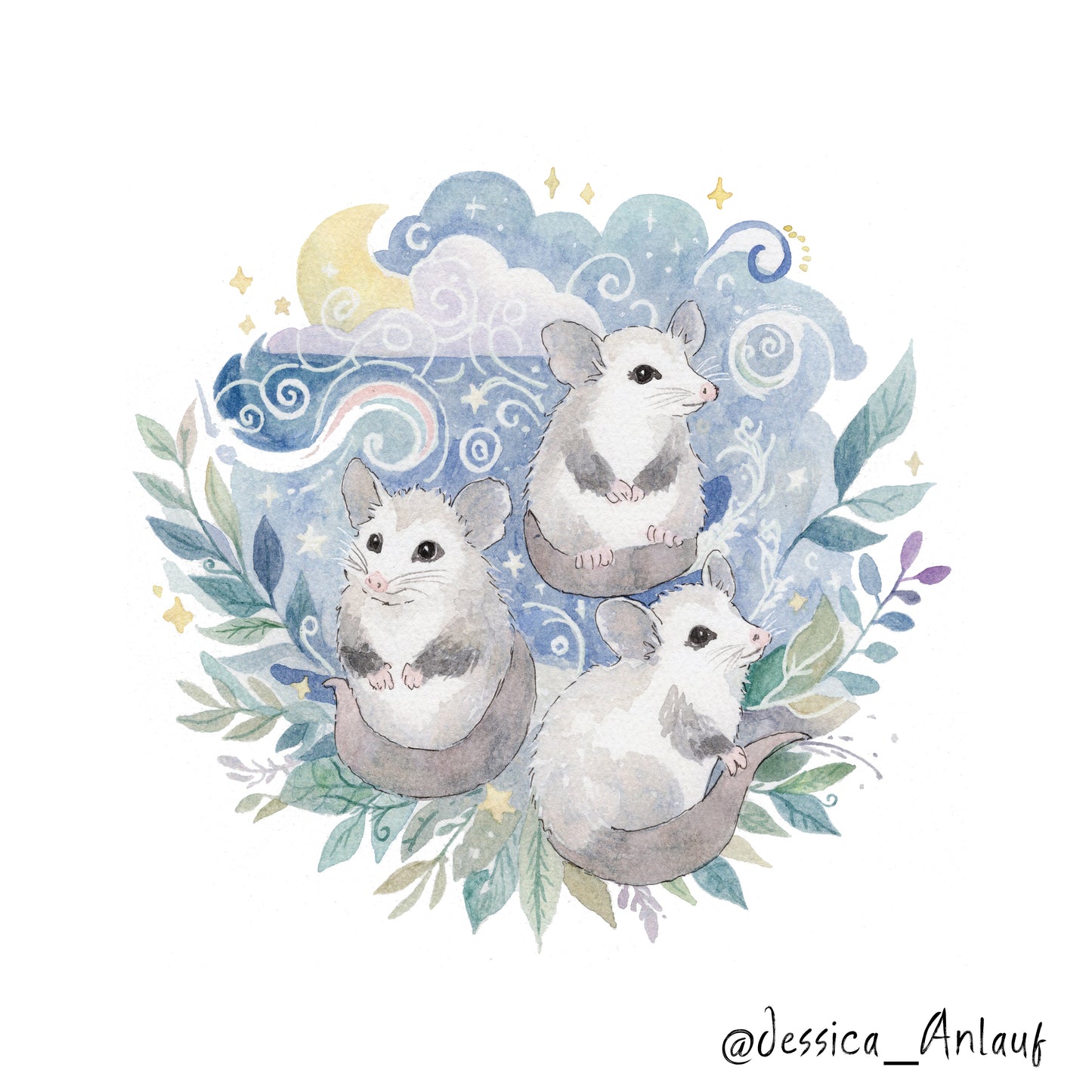 8x8 & 12x12 Watercolor - Opossums
