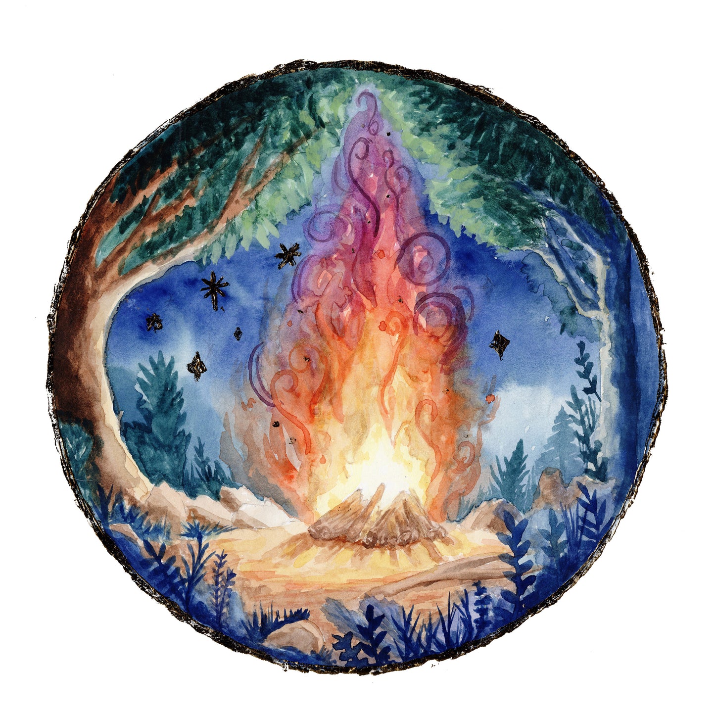 8x8 & 12x12 Watercolor - Bonfire