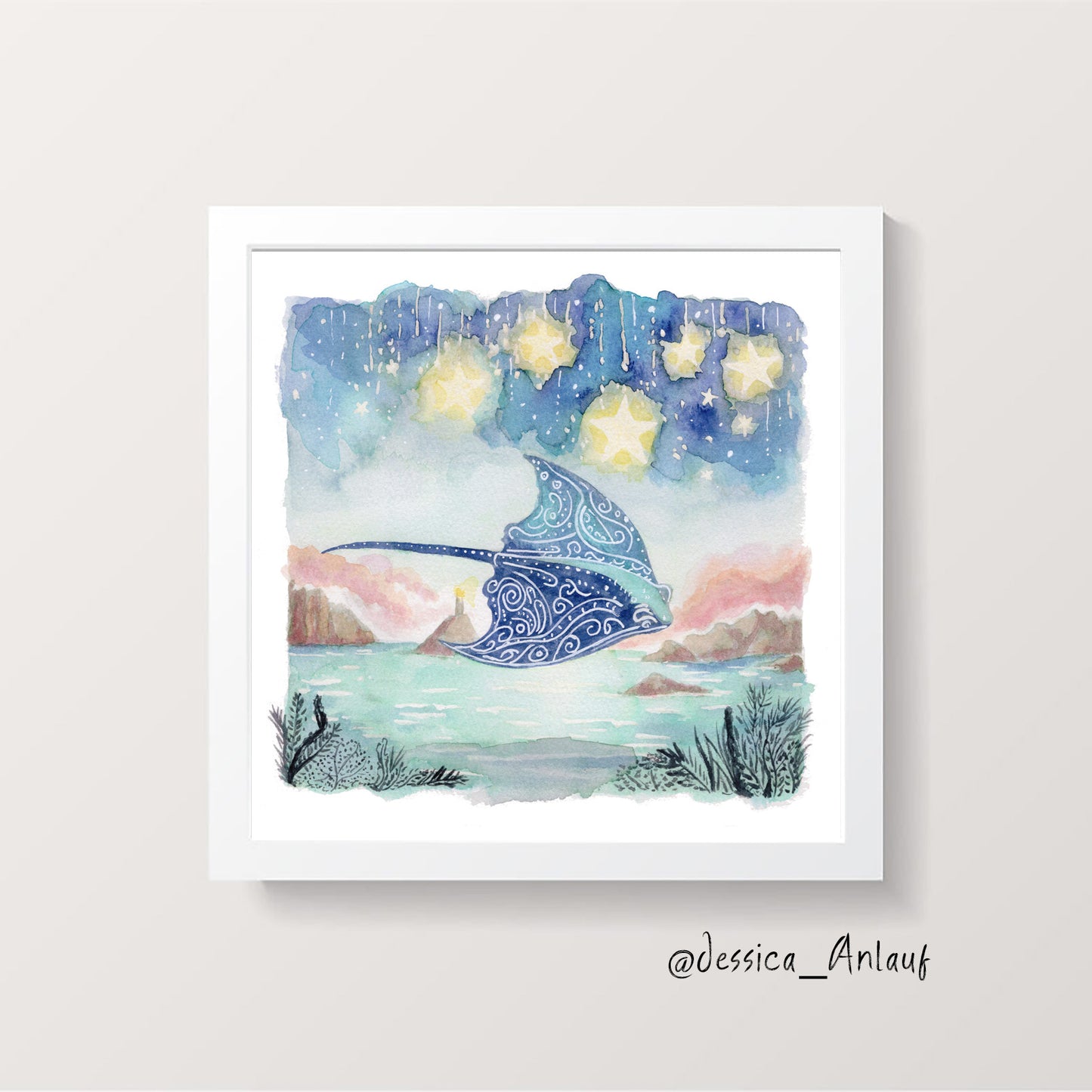 8x8 & 12x12 Watercolor - Stingrays 1