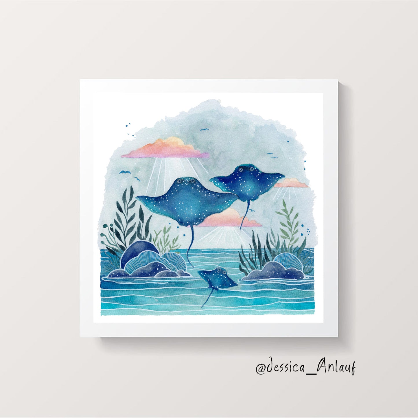 8x8 & 12x12 Watercolor - Stingrays 2