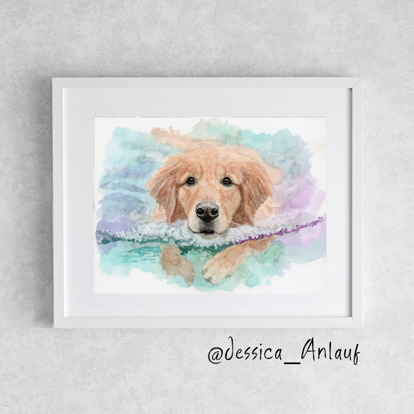 9x12 Golden Swimming Fine Art Watercolor