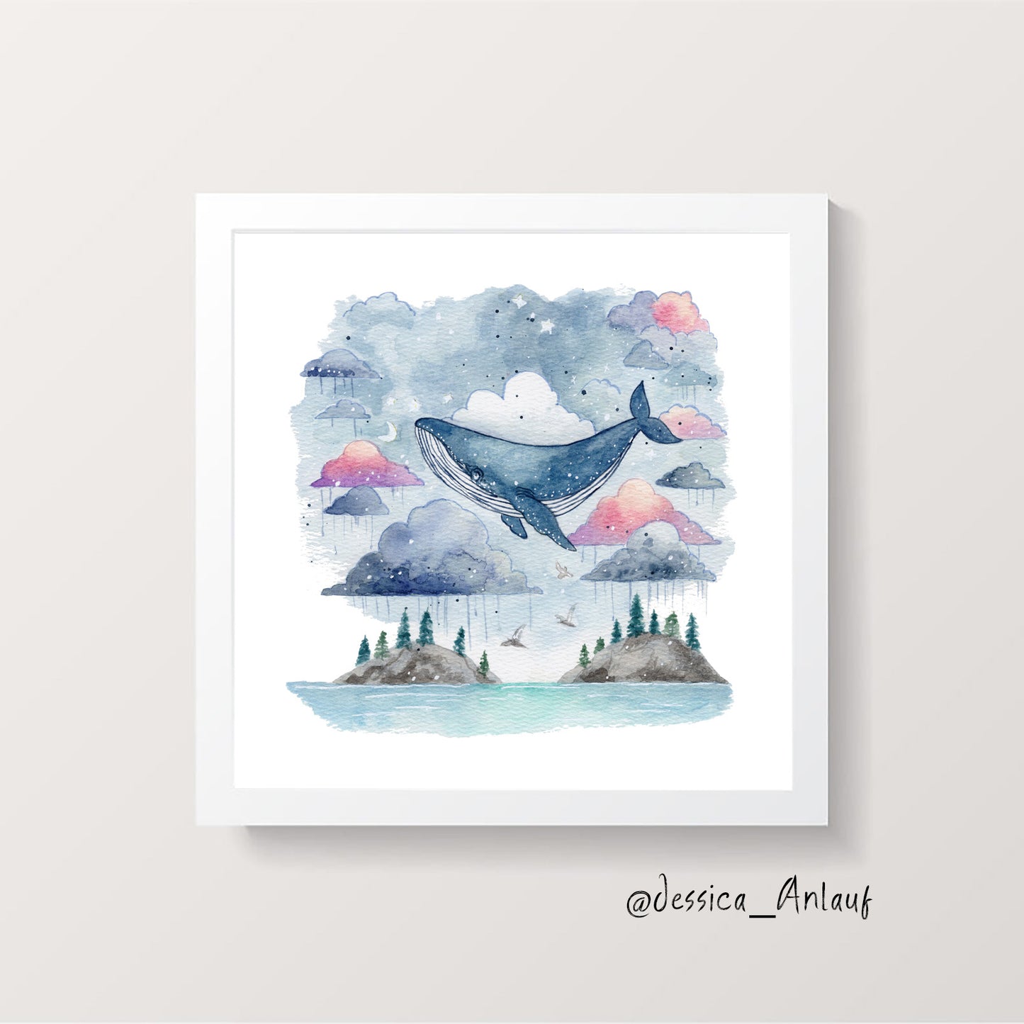 8x8 & 12x12 Watercolor - Whale 1