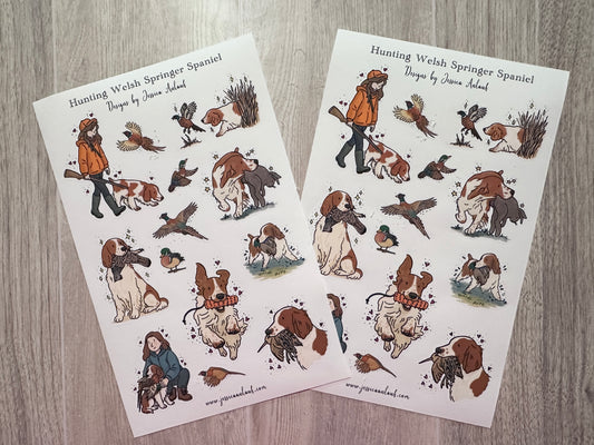 Welsh Springer Spaniel Hunting Sticker Sheet Set