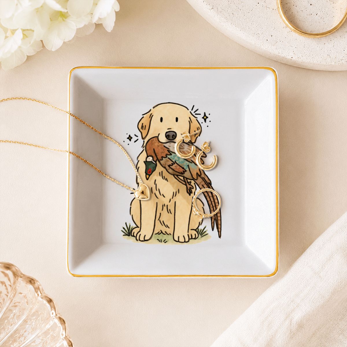 Gold Trim Jewelry Dish
