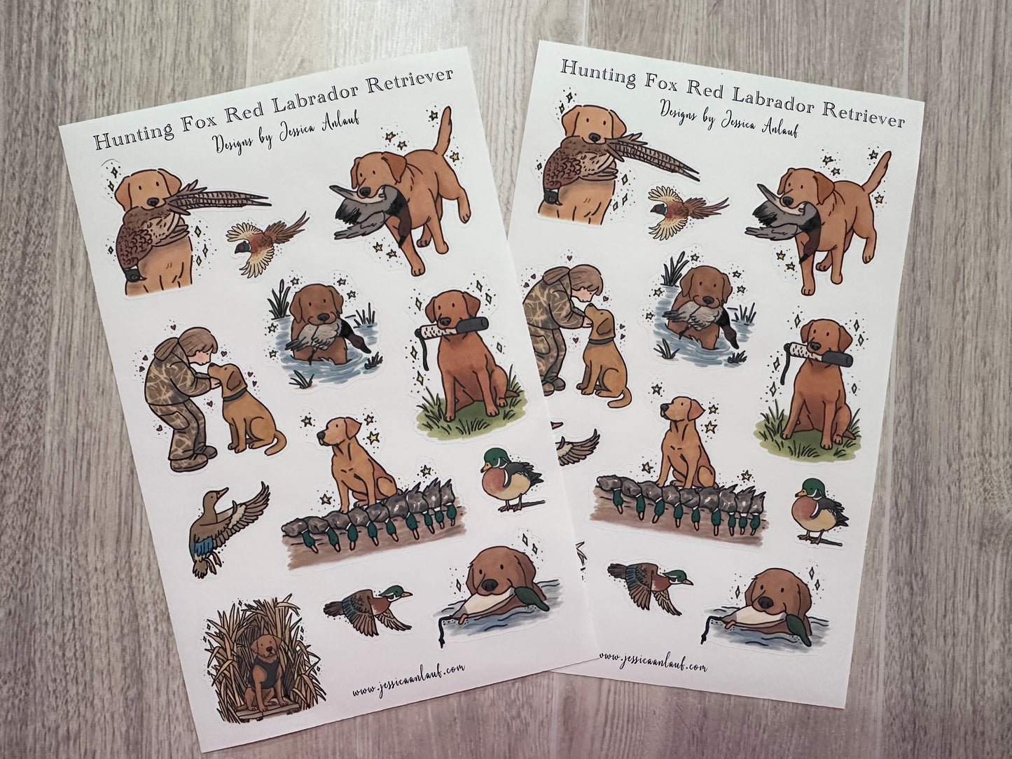Fox Red Lab Hunting Sticker Sheet Set
