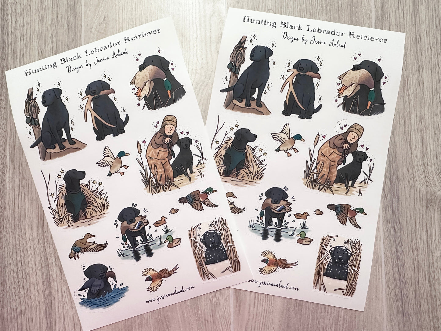 Black Lab Hunting Sticker Sheet Set