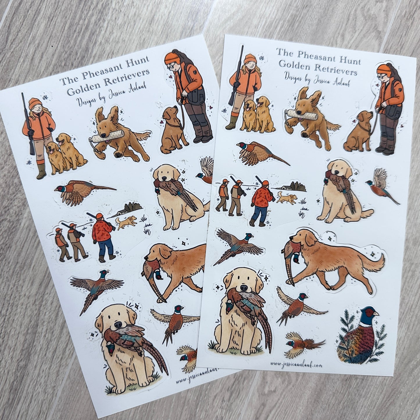 Golden Retriever Pheasant Hunt Sticker Sheet Set (2 sheets)