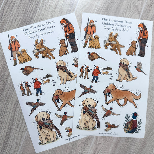 Golden Retriever Pheasant Hunt Sticker Sheet Set (2 sheets)