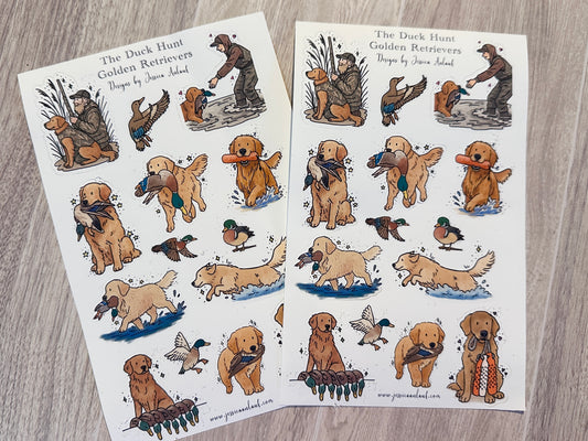 Golden Retriever Duck Hunt Sticker Sheet Set (2 sheets)