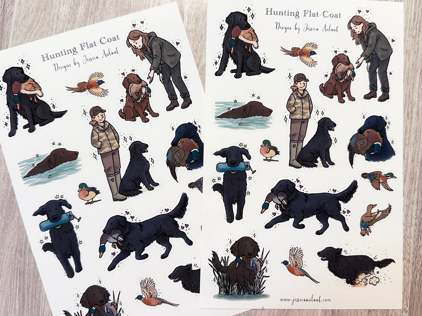 Flat-Coated Retriever Hunting Sticker Sheet Set (2 sheets)