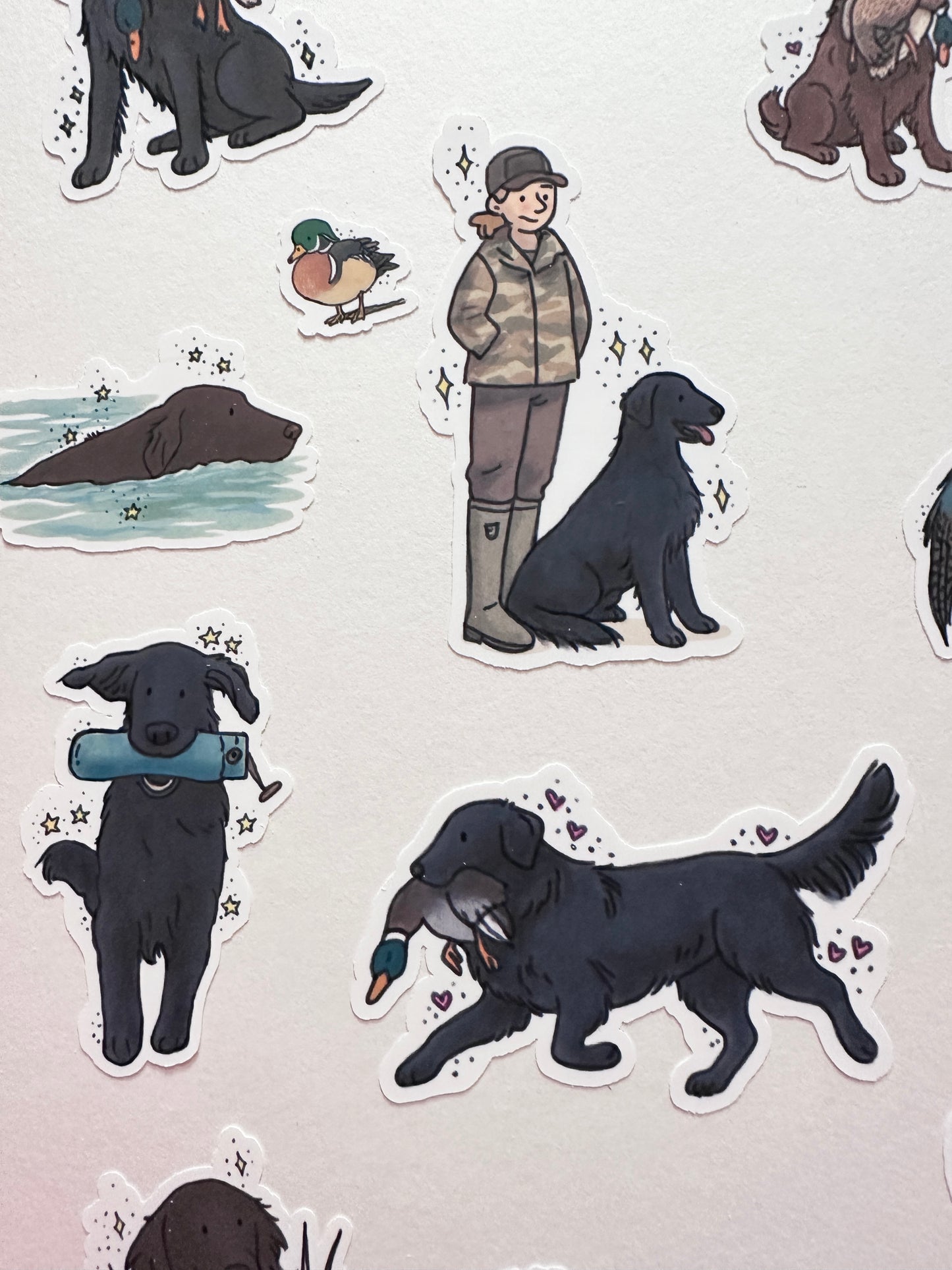 Flat-Coated Retriever Hunting Sticker Sheet Set (2 sheets)