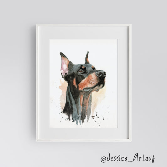 9x12 Doberman Fine Art Watercolor