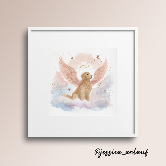 8x8 Watercolor - Golden Retriever Angel