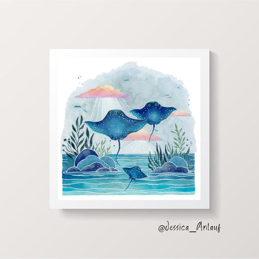 8x8 & 12x12 Watercolor - Stingrays 2