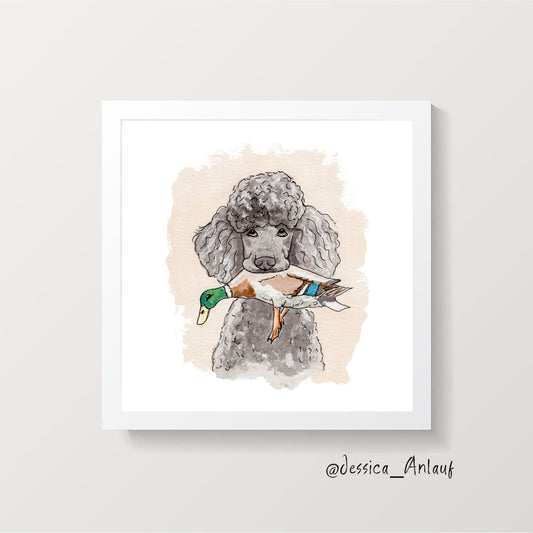 8x8 & 12x12 Watercolor - Poodle and Duck