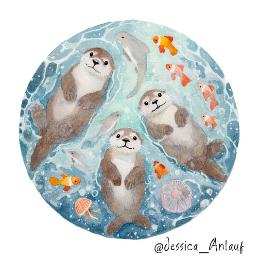 8x8 & 12x12 Watercolor - Sea Otters