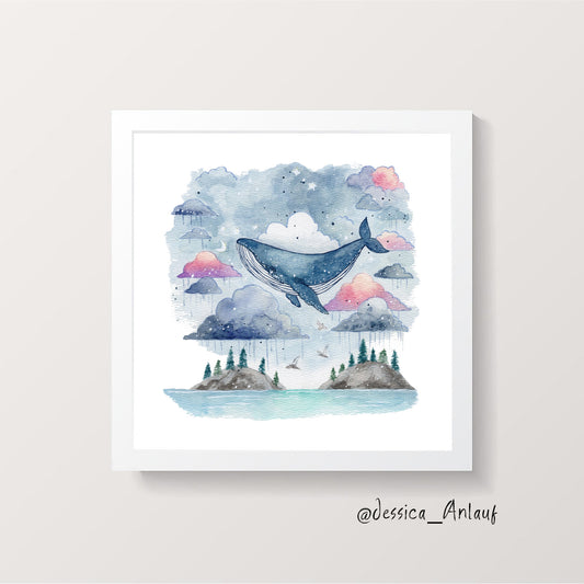 8x8 & 12x12 Watercolor - Whale 1