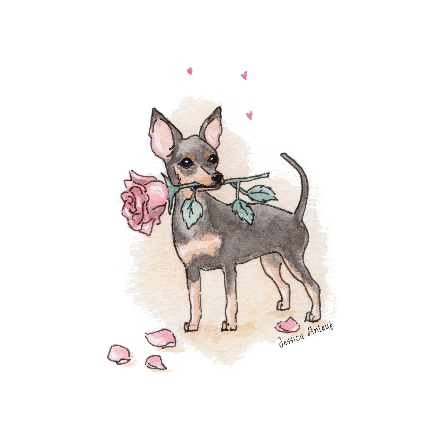 Miniature Pinscher with Rose Printable