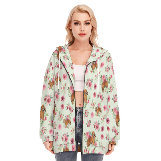 All-Over Print Women's Long Hoodie With Zipper Closure
